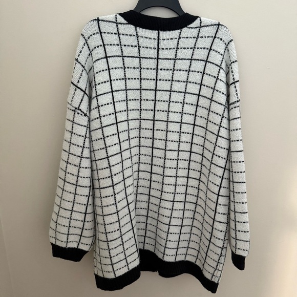 NEW Express Wool Blend Oversized Chunky Windowpane Contrast Cardigan Sweater - Picture 3 of 8